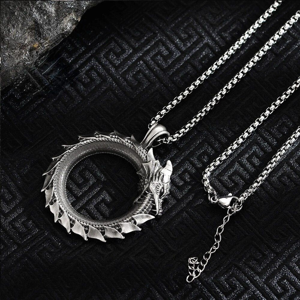 Vintage Ouroboros Dragon Pendant Necklace