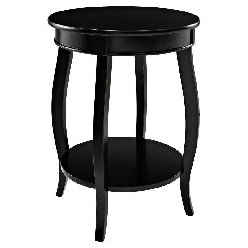 Elegant Black Round Side Table with Shelf, 24-Inch Height