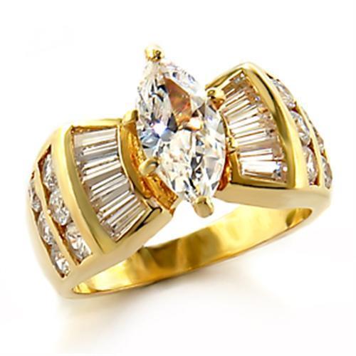 10523 - Gold Brass Ring with AAA Grade CZ in Clear | Turquoise Tiger