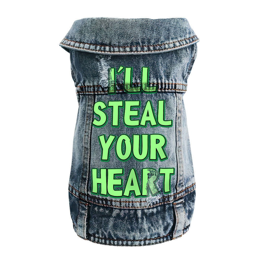 I'll Steal Your Heart Dog Denim Vest - Art Print Dog Denim Jacket - Word Design Dog Clothing