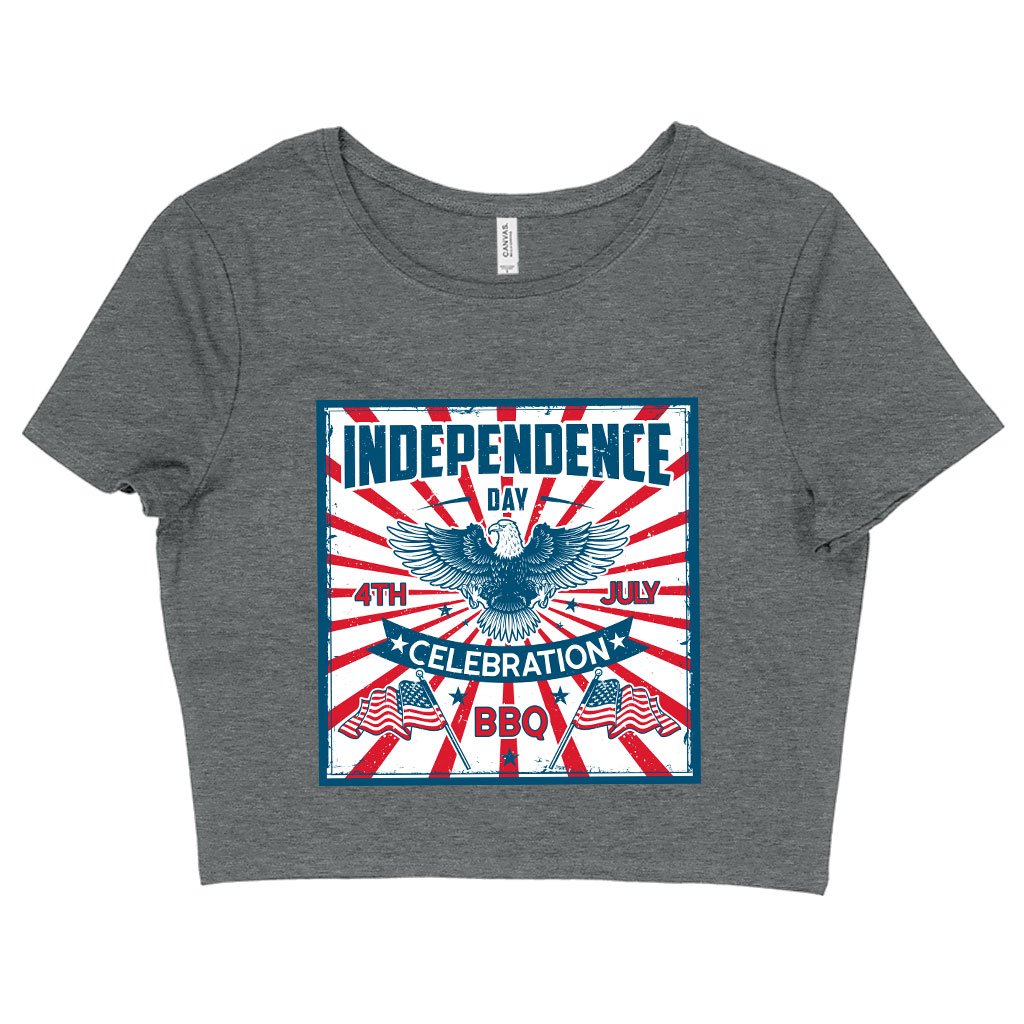 Women's Cropped Independence Day Celebration T-Shirt - Vintage Independence Day T-Shirt - Patriotic T-Shirt