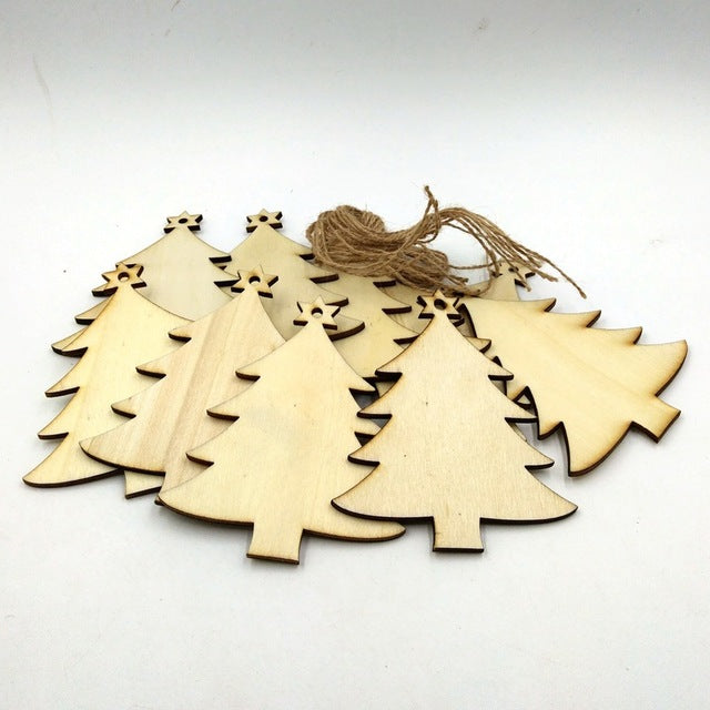 Christmas Wooden Chip Tree Ornaments, 10 Pcs/set