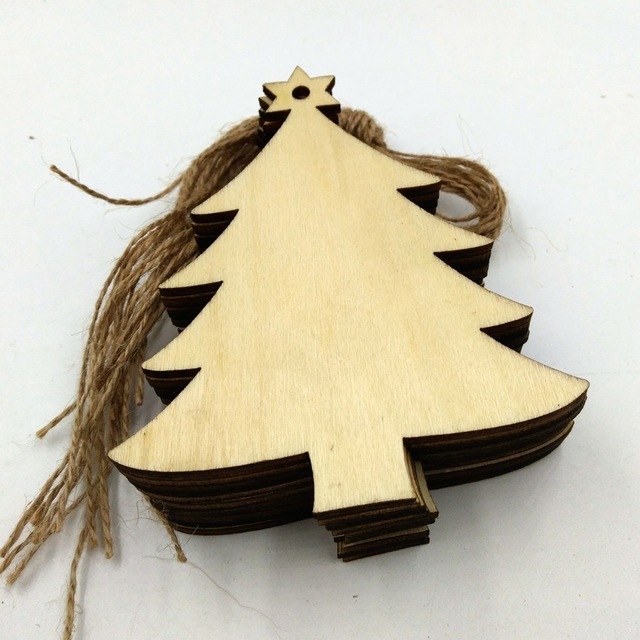 Christmas Wooden Chip Tree Ornaments, 10 Pcs/set