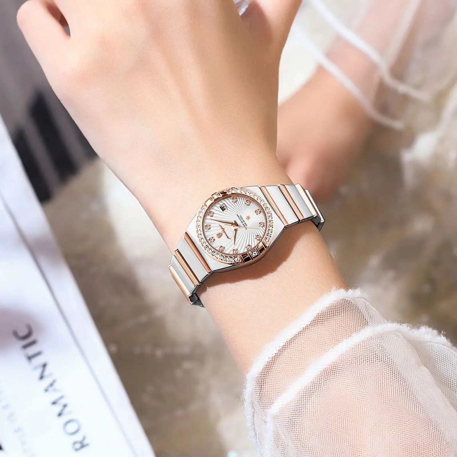 Elegant Waterproof Quartz Ladies Watch with Luminous Display & Stainless Steel Band