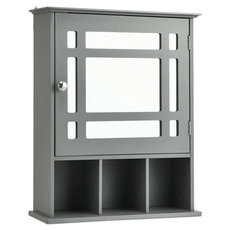 Elegant Grey Wall-Mounted Mirrored Medicine Cabinet with Adjustable Shelf