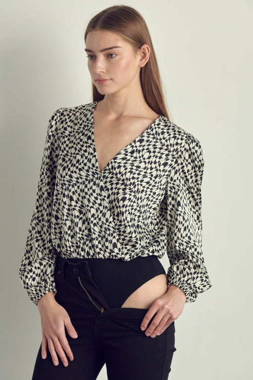 Long sleeve bodysuit with abstract print