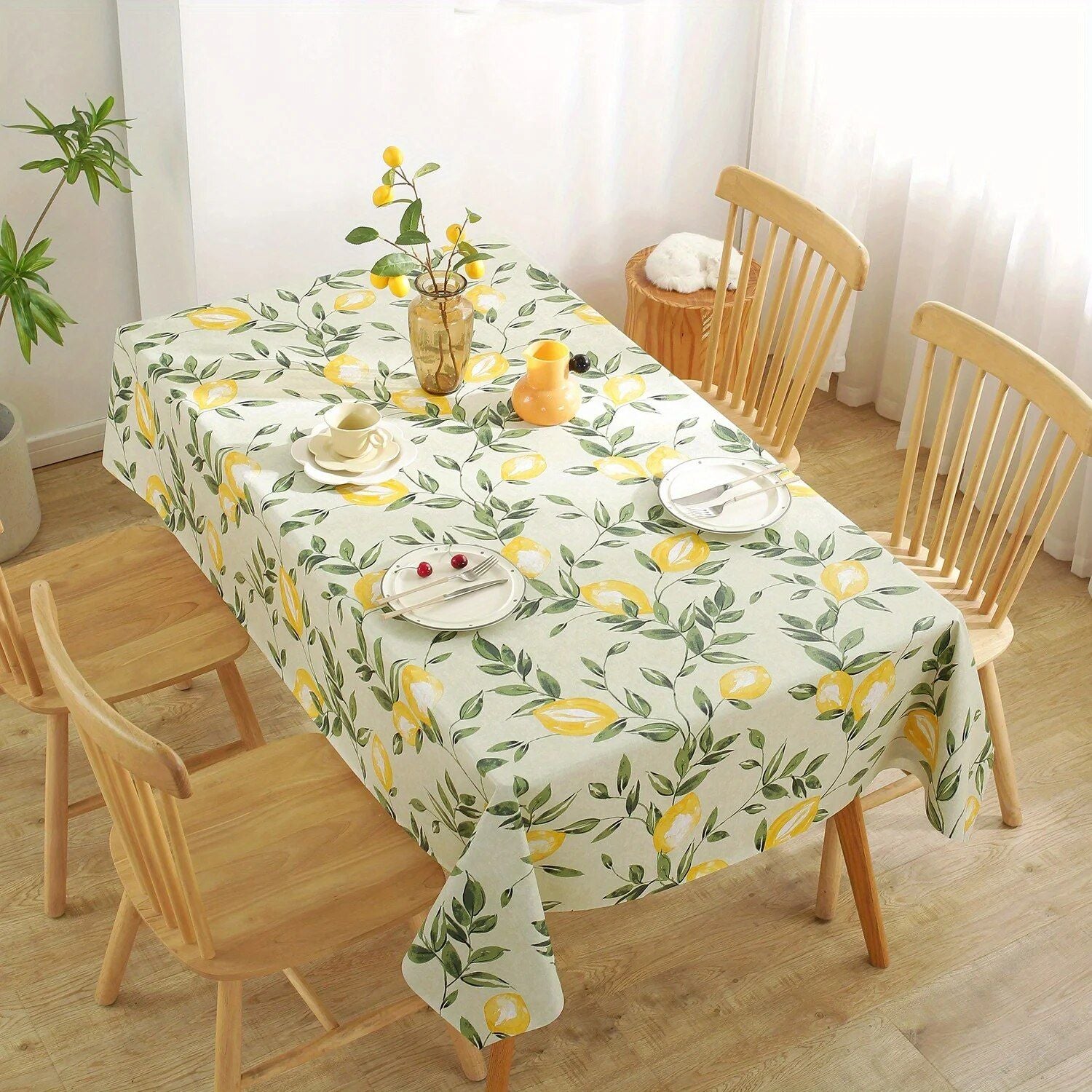 Chic Lemon-Patterned Waterproof Vinyl Tablecloth