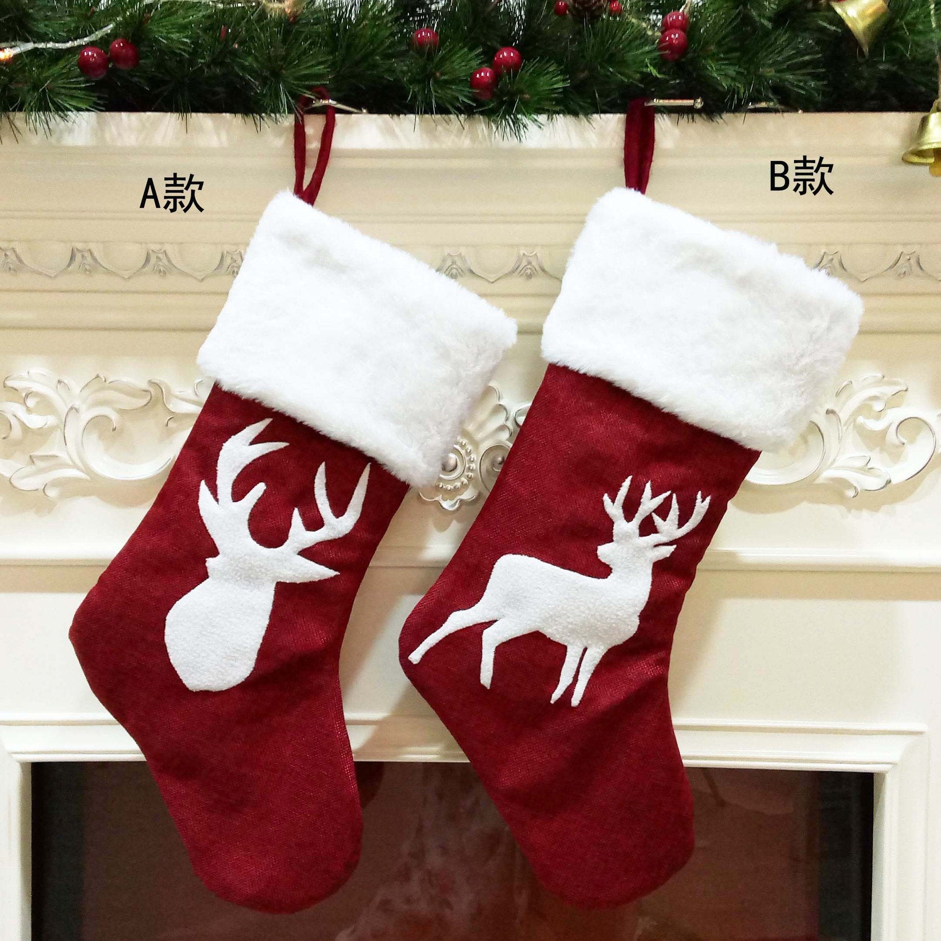 Christmas Socks Gift Bag Cute Elk Embroidery Christmas Socks