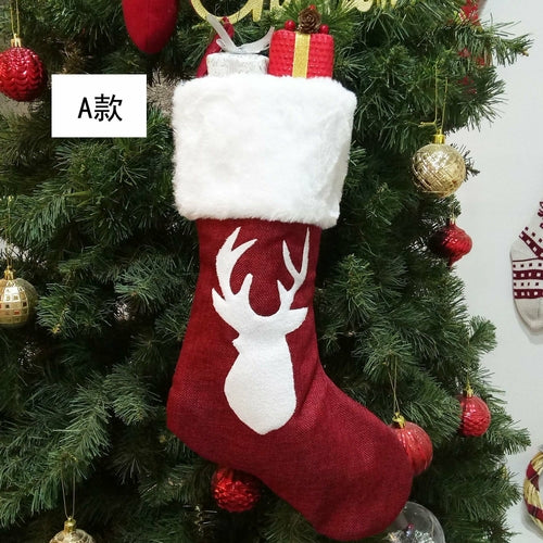 Christmas Socks Gift Bag Cute Elk Embroidery Christmas Socks