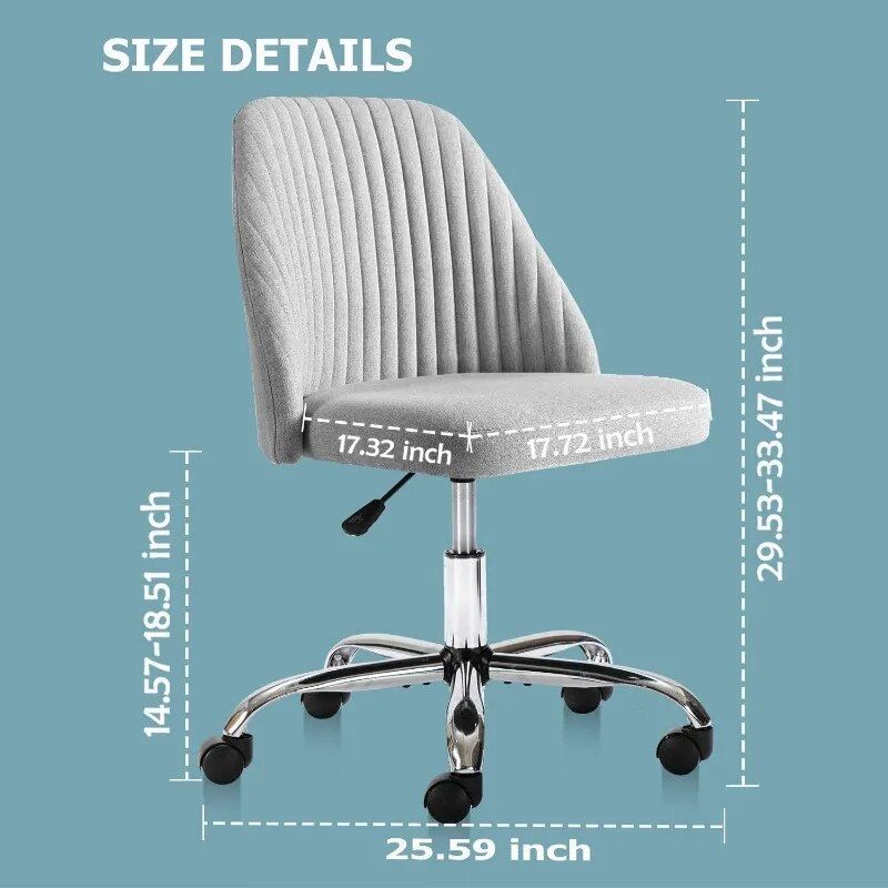 Modern Adjustable Twill Upholstered Office Chair - Low Back, Swivel Vanity Desk Chair