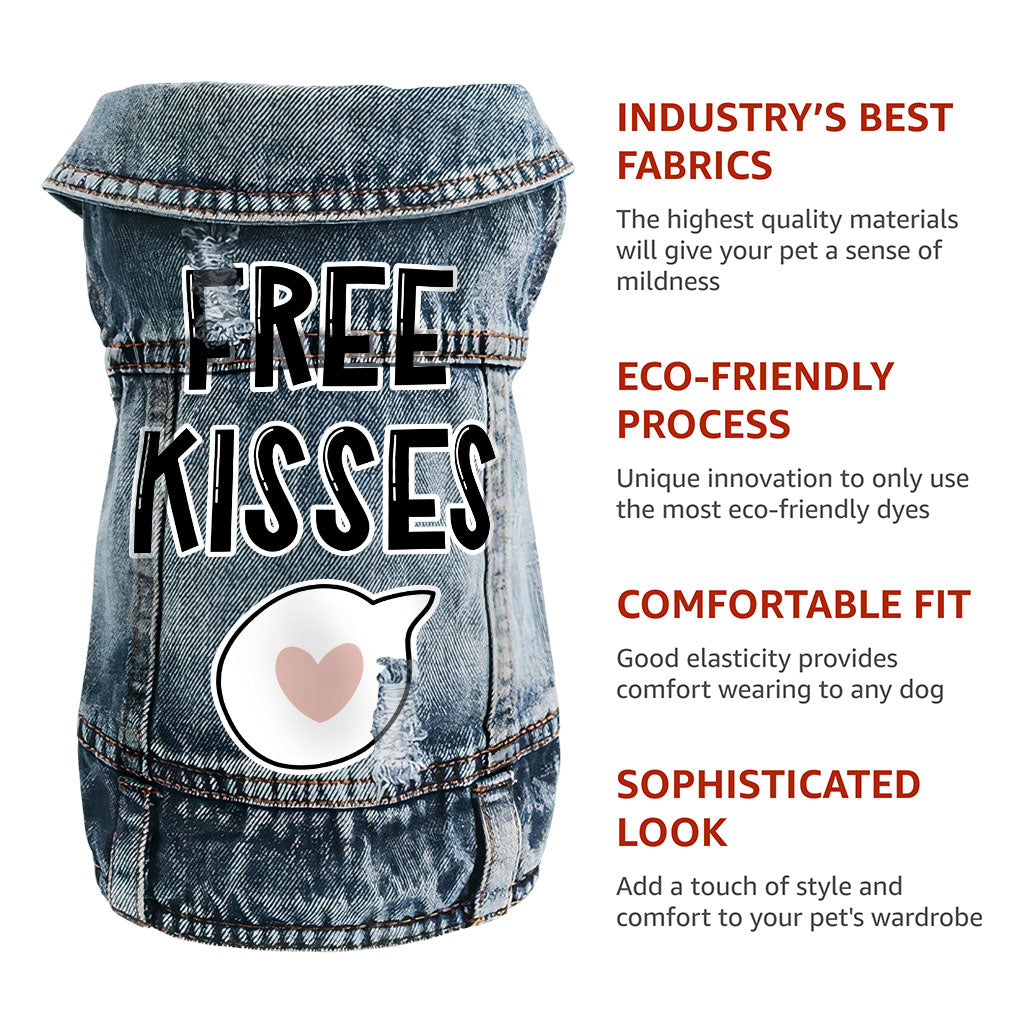 Free Kisses Dog Denim Vest - Word Print Dog Denim Jacket - Minimalist Dog Clothing