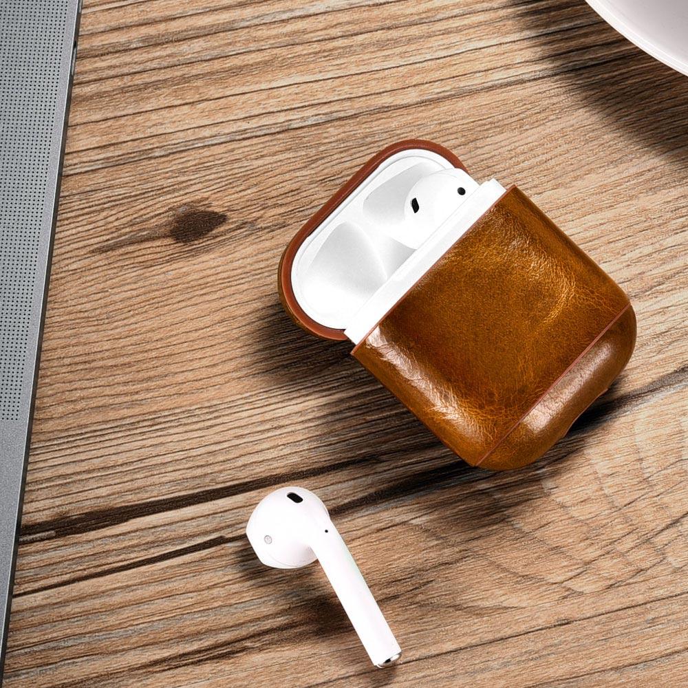 Luxury Light Brown Premium Leather AirPods 1 & 2 Case Hook Series