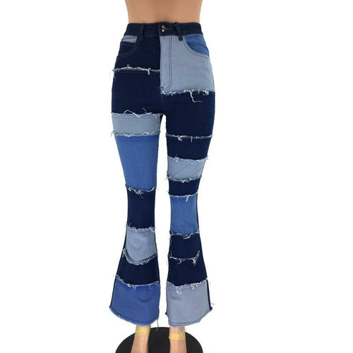 Women's Patchwork Pants Hight Waist  Straight Denim Jeans