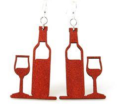 Wine Bottle and Glass Earrings # 1217 | Red Sunflower