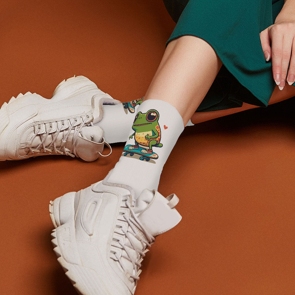 Kawaii Frog Socks - Skateboard Novelty Socks - Cute Crew Socks