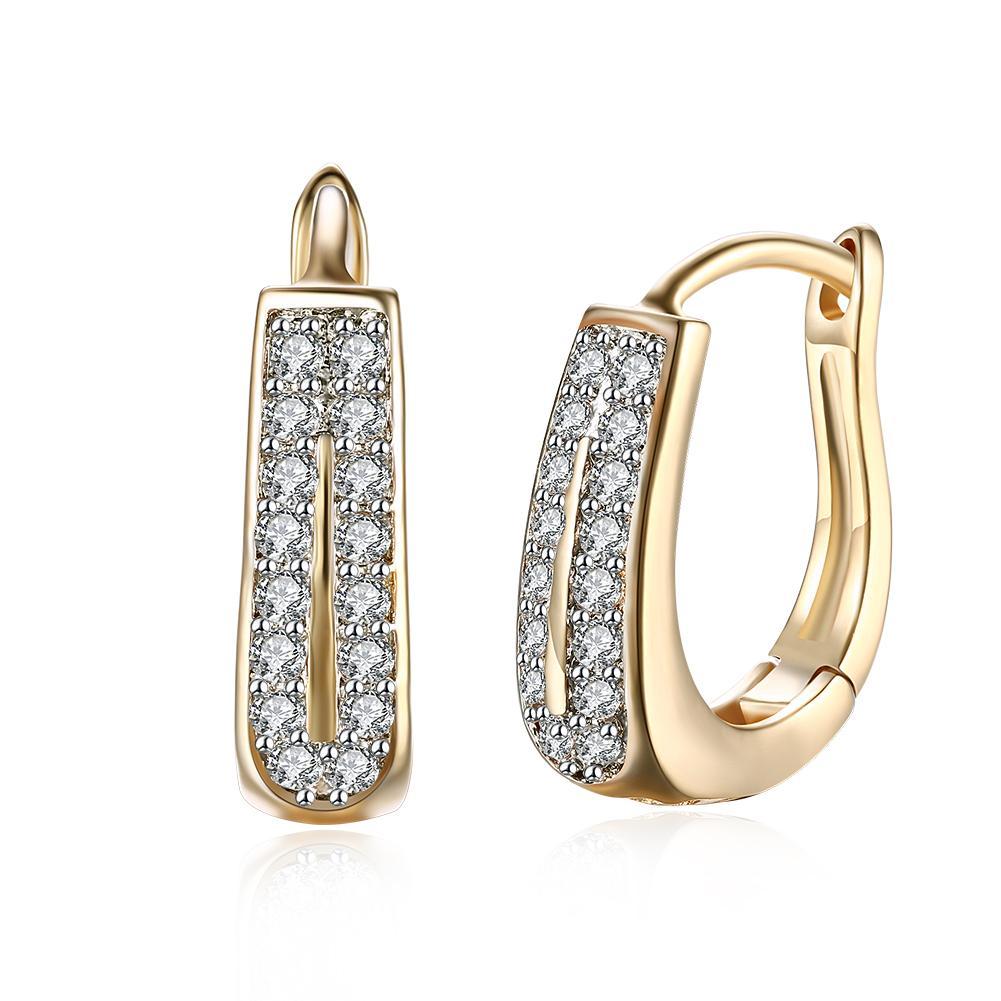 Crystal Micro Pav'e Two Lined Classic Huggies Set in 18K Gold