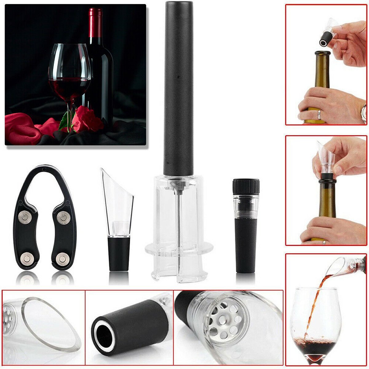 Pour And Preserve Set of 4 Foil Cutter Air Wine Opener Aerator And