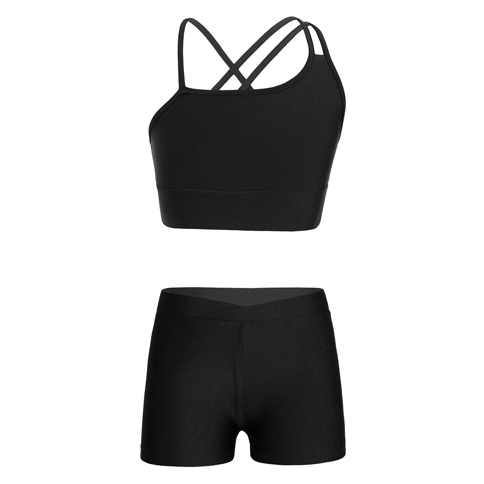 Girls' Active 2-Piece Sportswear Set: Sleeveless Crop Top & Shorts for Gymnastics and Dance