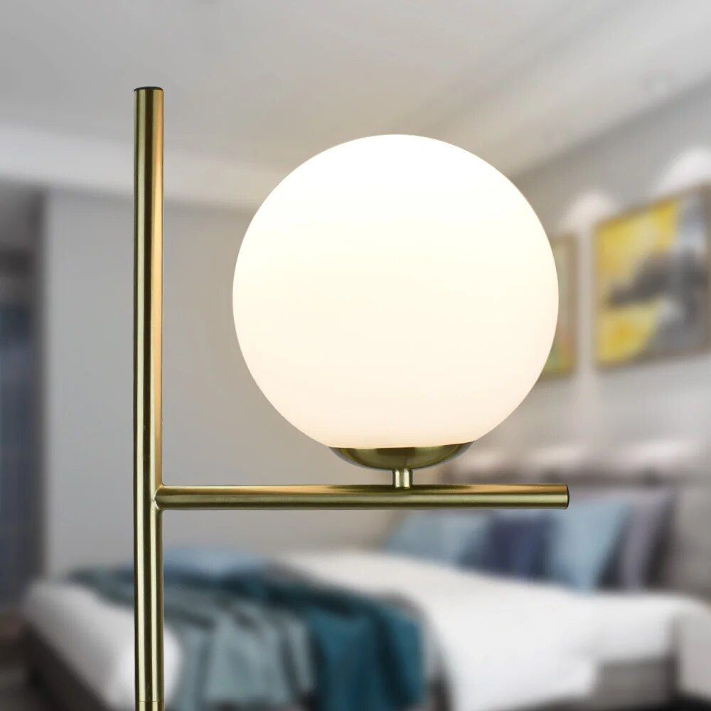 Elegant 9W LED Frosted Glass Globe Floor Lamp with Gold Finish