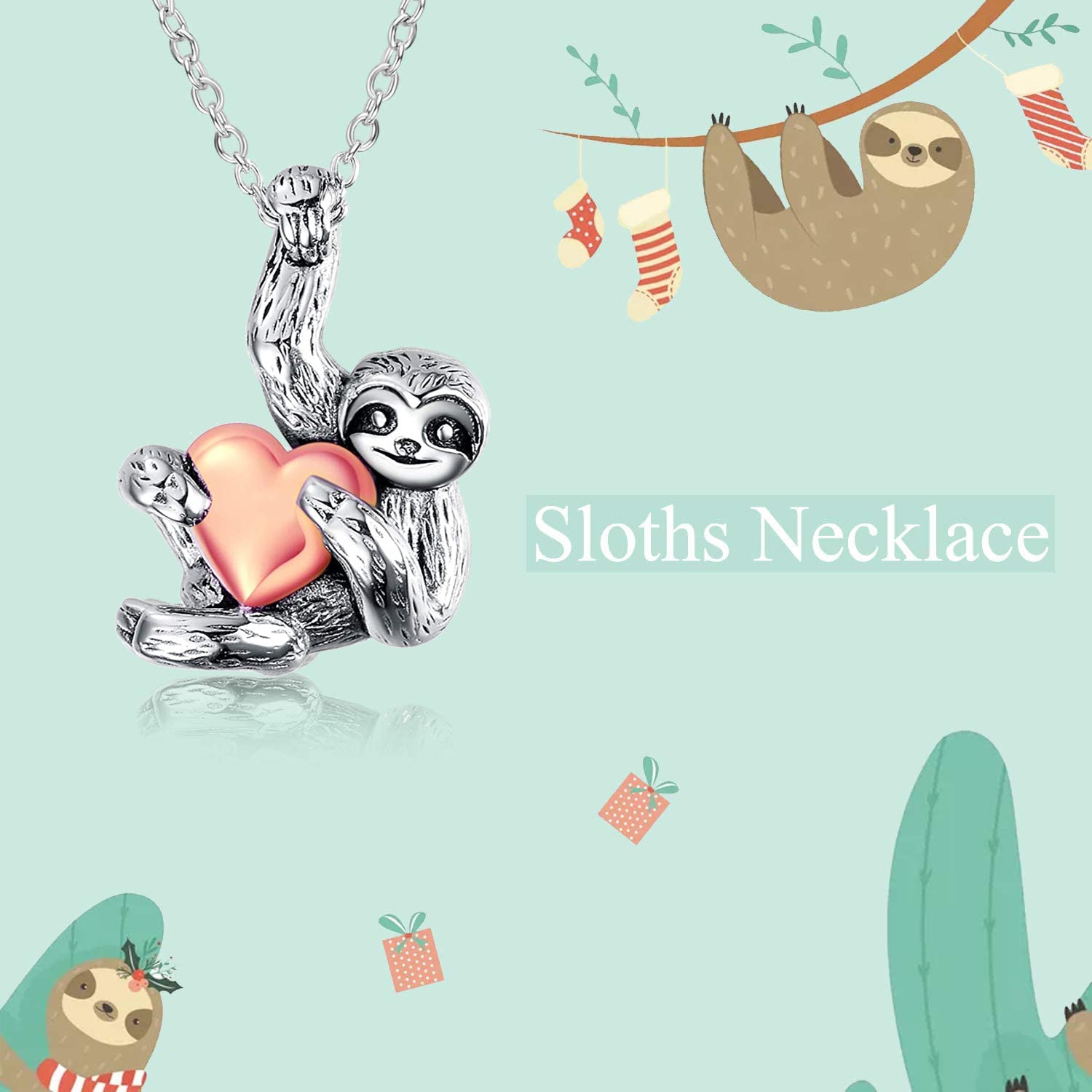 Sterling Silver Sloth Gifts Sloth Heart Necklace for Women Jewelry