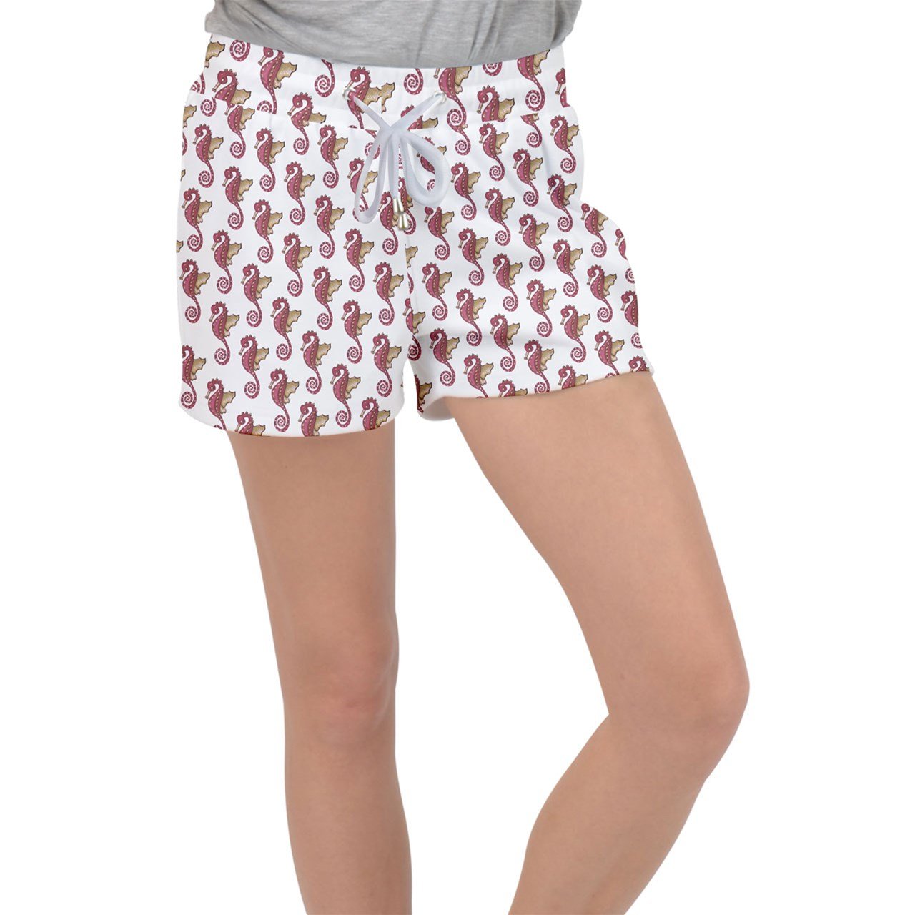 Red Seahorse Pattern Velour Lounge Shorts