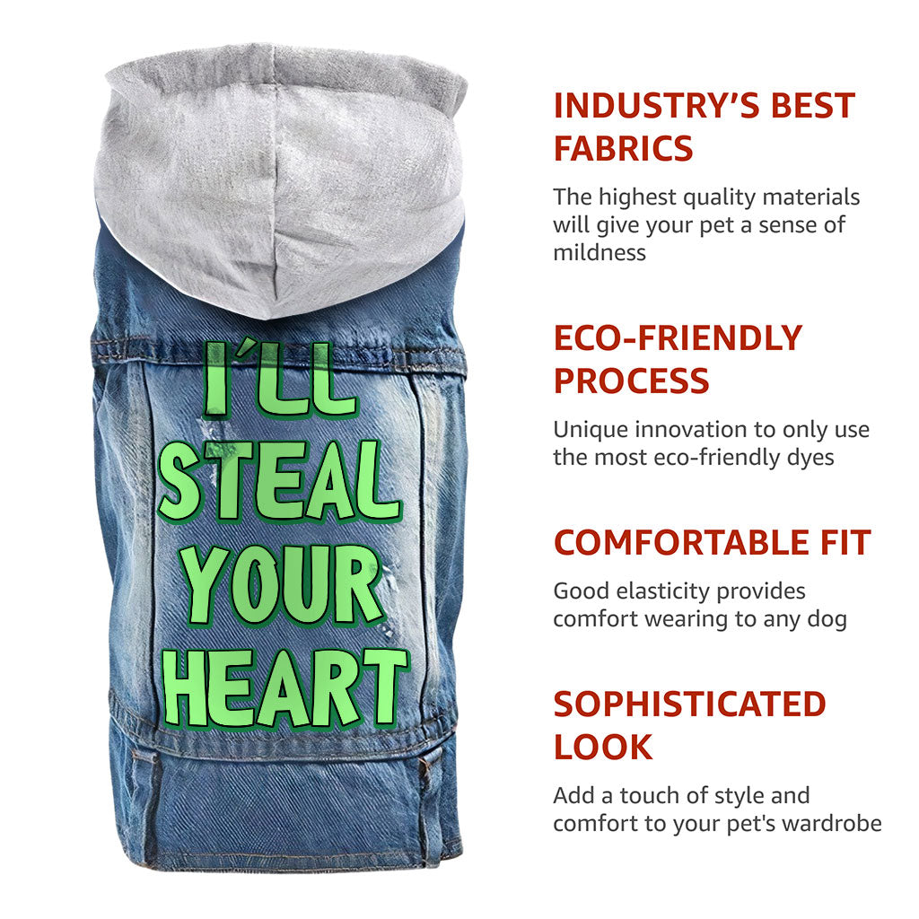 I'll Steal Your Heart Dog Denim Jacket - Art Print Dog Denim Coat - Word Design Dog Clothing