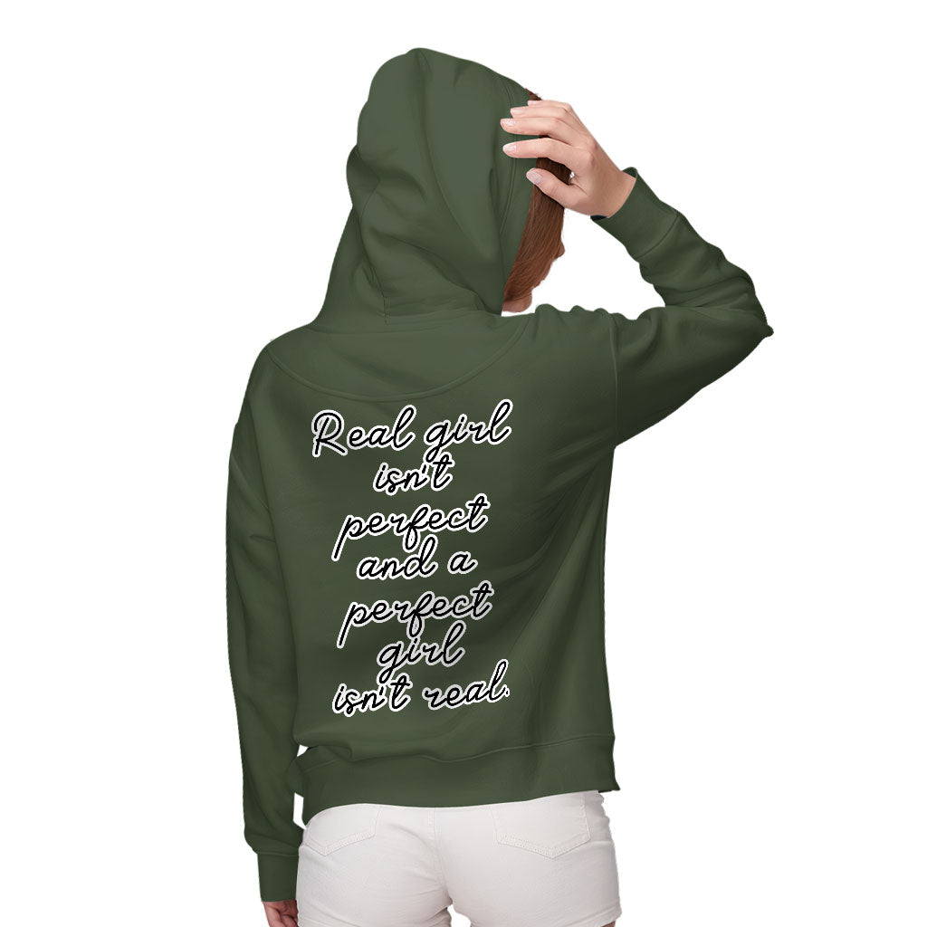 Real Girl Isn't Perfect Women's Zip Hoodie - Themed Hooded Sweatshirt - Best Design Hoodie