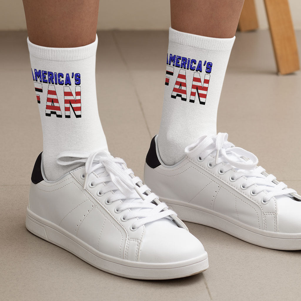 Patriotic Design Socks - USA Flag Novelty Socks - Trendy Crew Socks