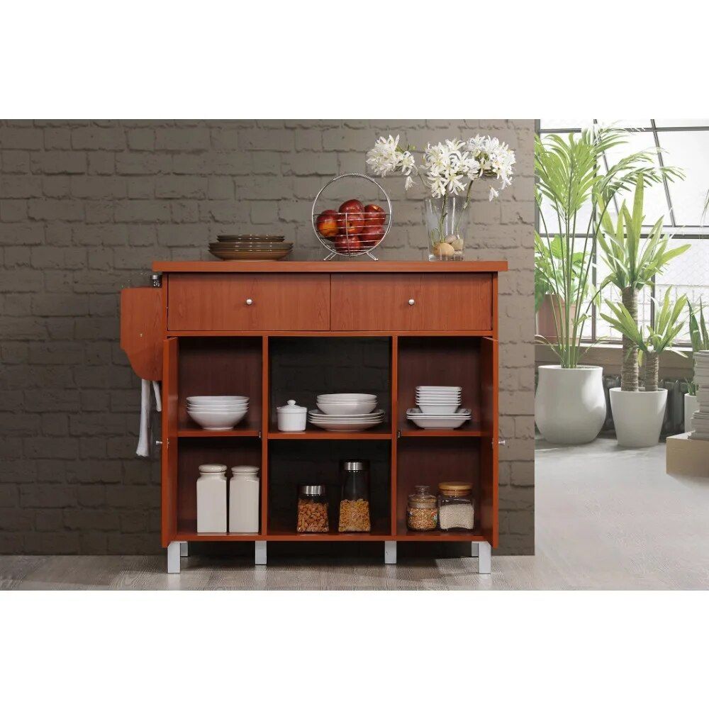 Multi-Purpose Kitchen Island with Spice Rack and Towel Holder