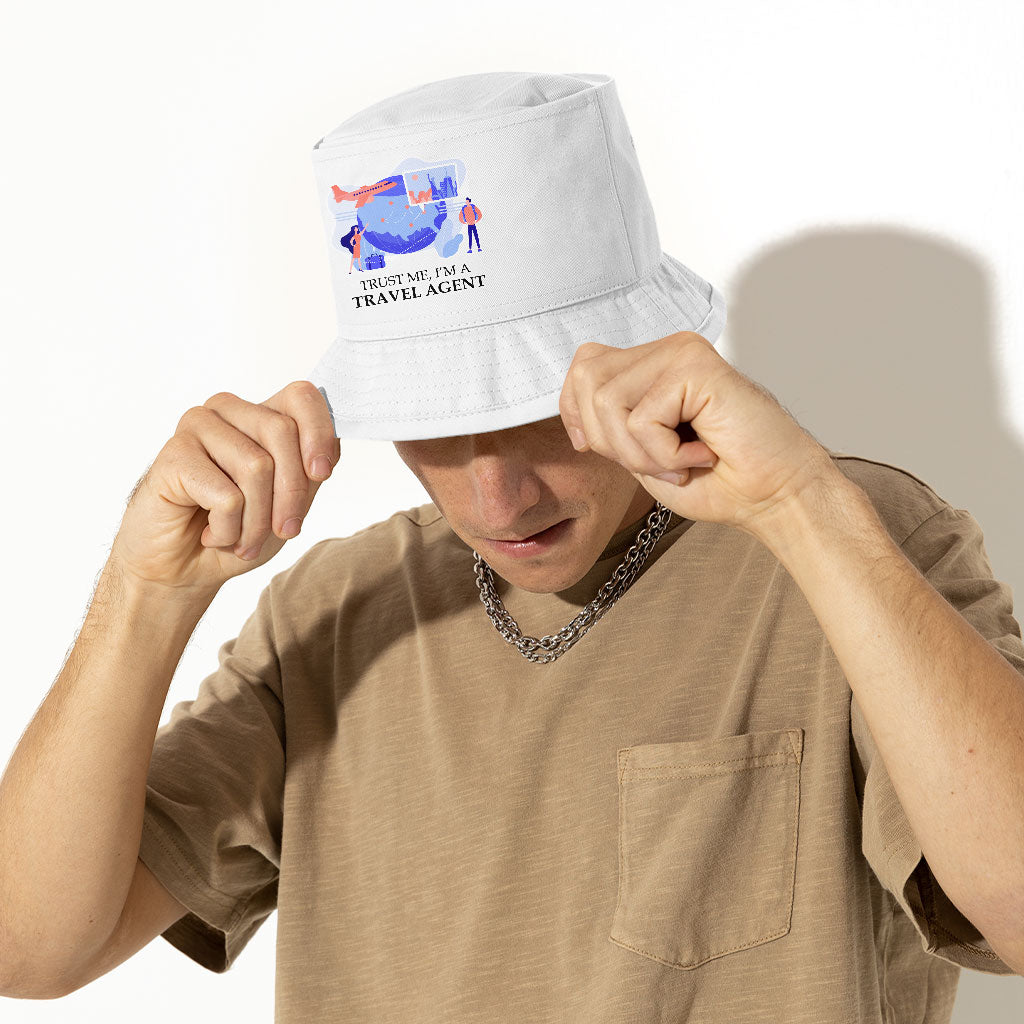 Travel Agent Bucket Hat - Travel Themed Hat - Printed Bucket Hat