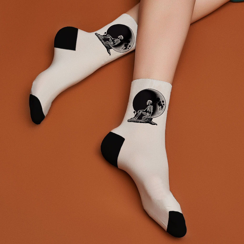 Skeleton Design Socks - Moon Novelty Socks - Themed Crew Socks