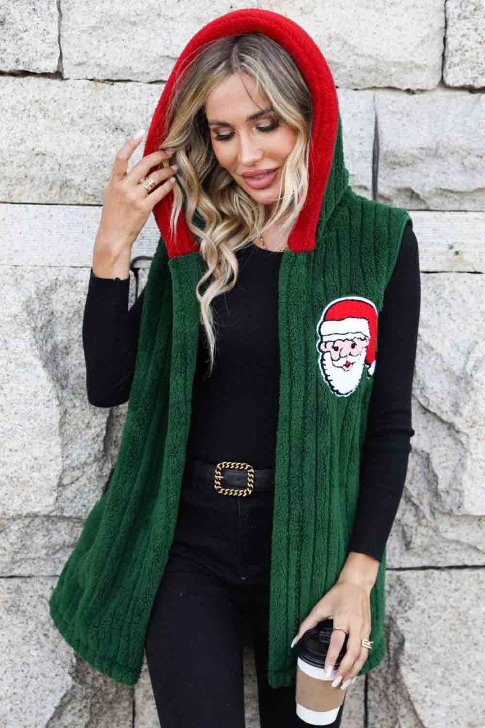 Christmas Graphic Contrast Hooded Brushed Vest