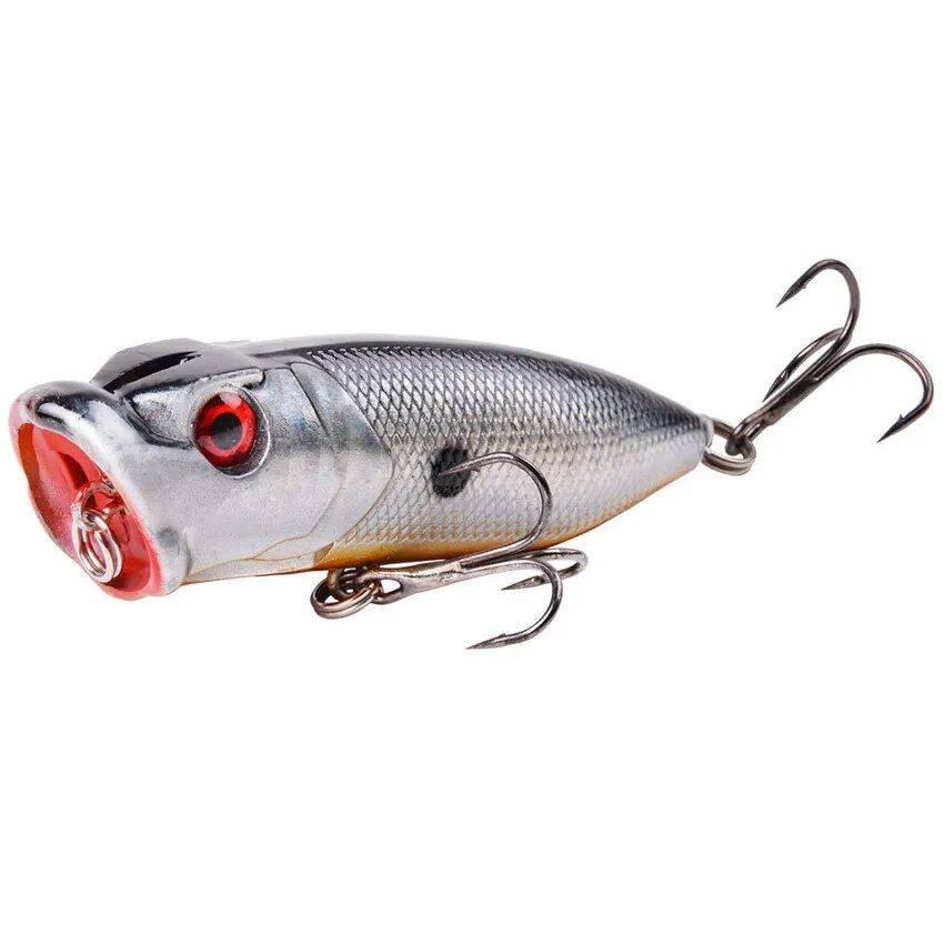 7cm Topwater Popper Fishing Lure with 3D Eyes and Treble Hooks