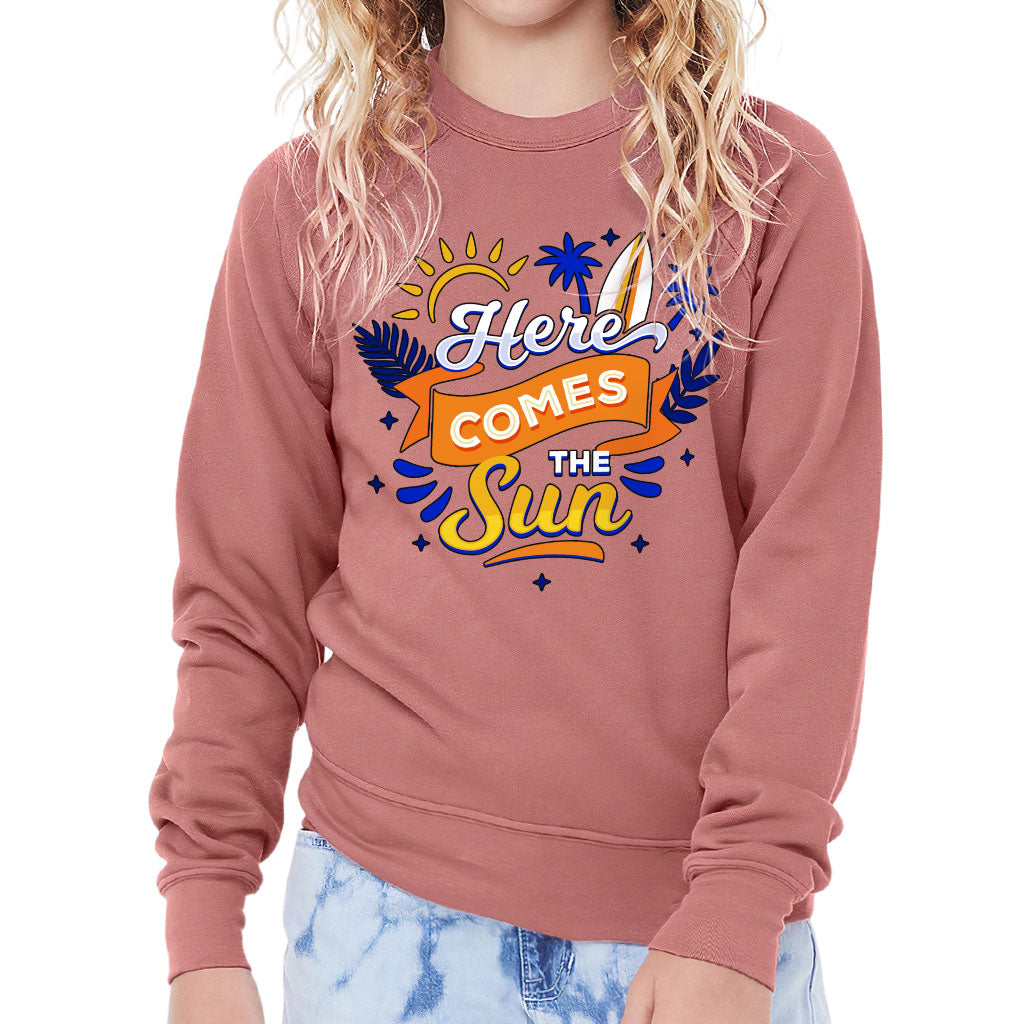 Here Comes the Sun Kids' Raglan Sweatshirt - Cute Sponge Fleece Sweatshirt - Themed Sweatshirt