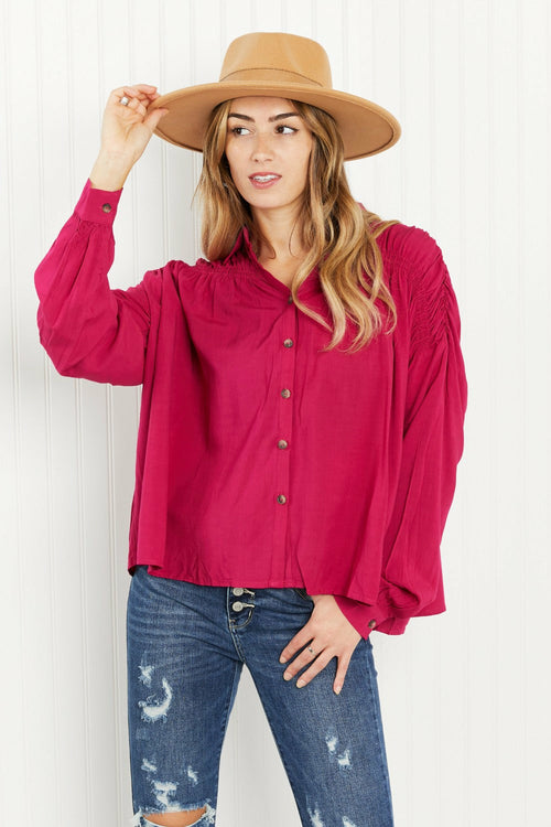 Delectable Taste Ruched Detail Button-Down Shirt