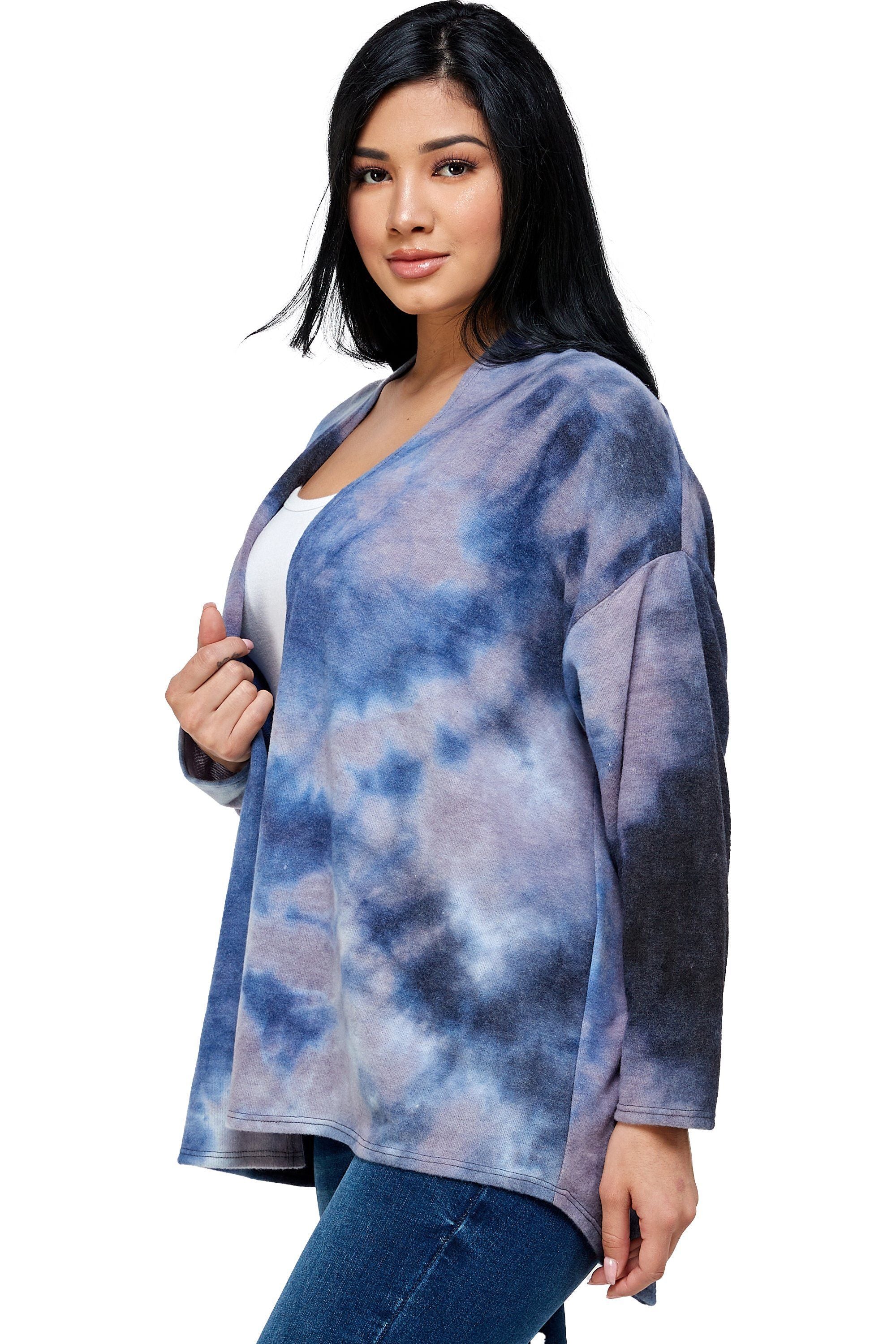 Brushed Knit Tie Dye Over Size Cardigan