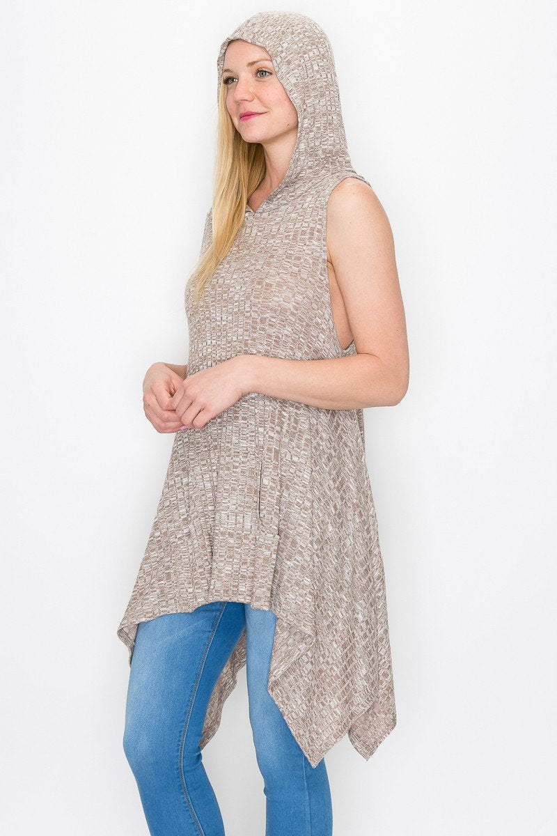 Sleeveless Hooded Top - Mocha