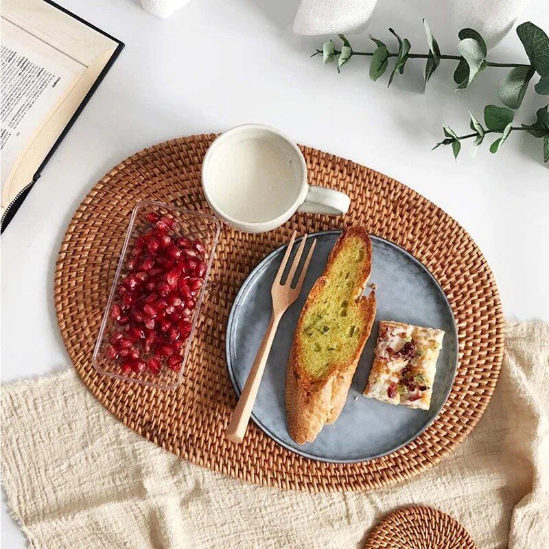 Hand-Woven Rattan Placemat - Eco-Friendly, Modern Oval Table Accessory