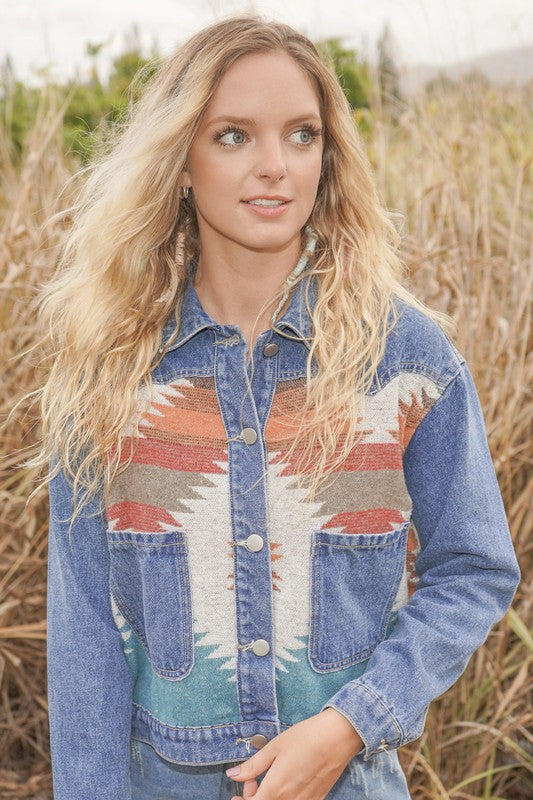 Contrast denim western jacket