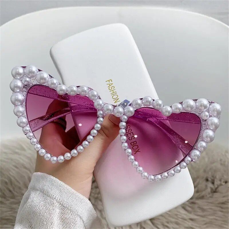 Chic Pearl-Embellished Heart-Shaped Sunglasses for Women