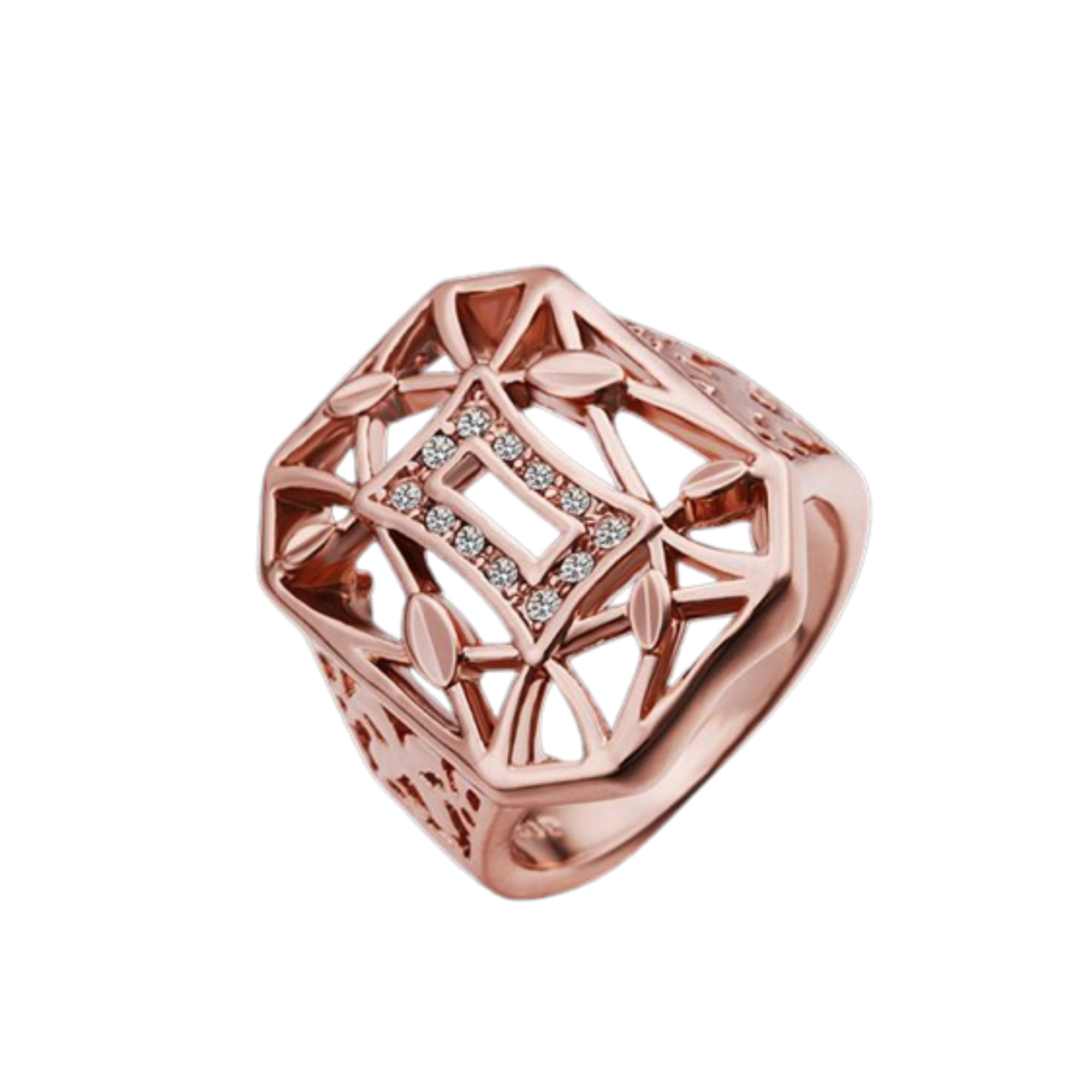 14K Rose Gold Plating White  Laser Cut- Matrix Square Ring