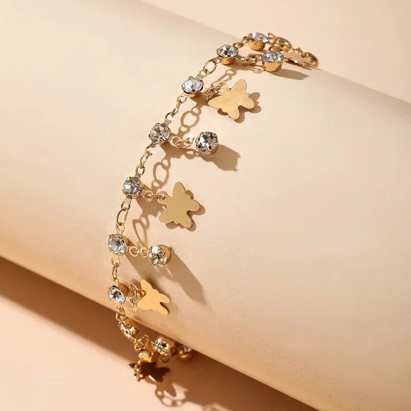 Chic Crystal Butterfly & Water Droplet Anklet