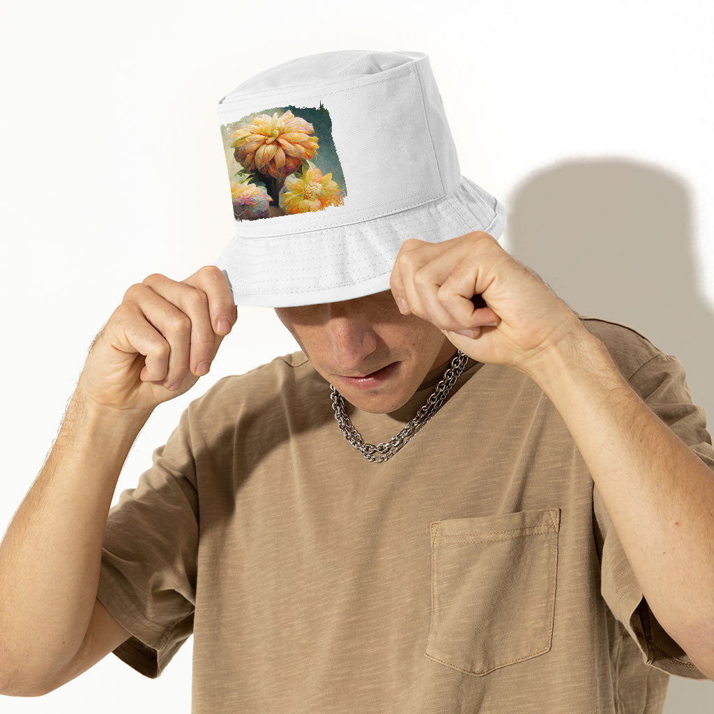 Yellow Dahlia Flower Bucket Hat - Flower Hat - Nature Bucket Hat