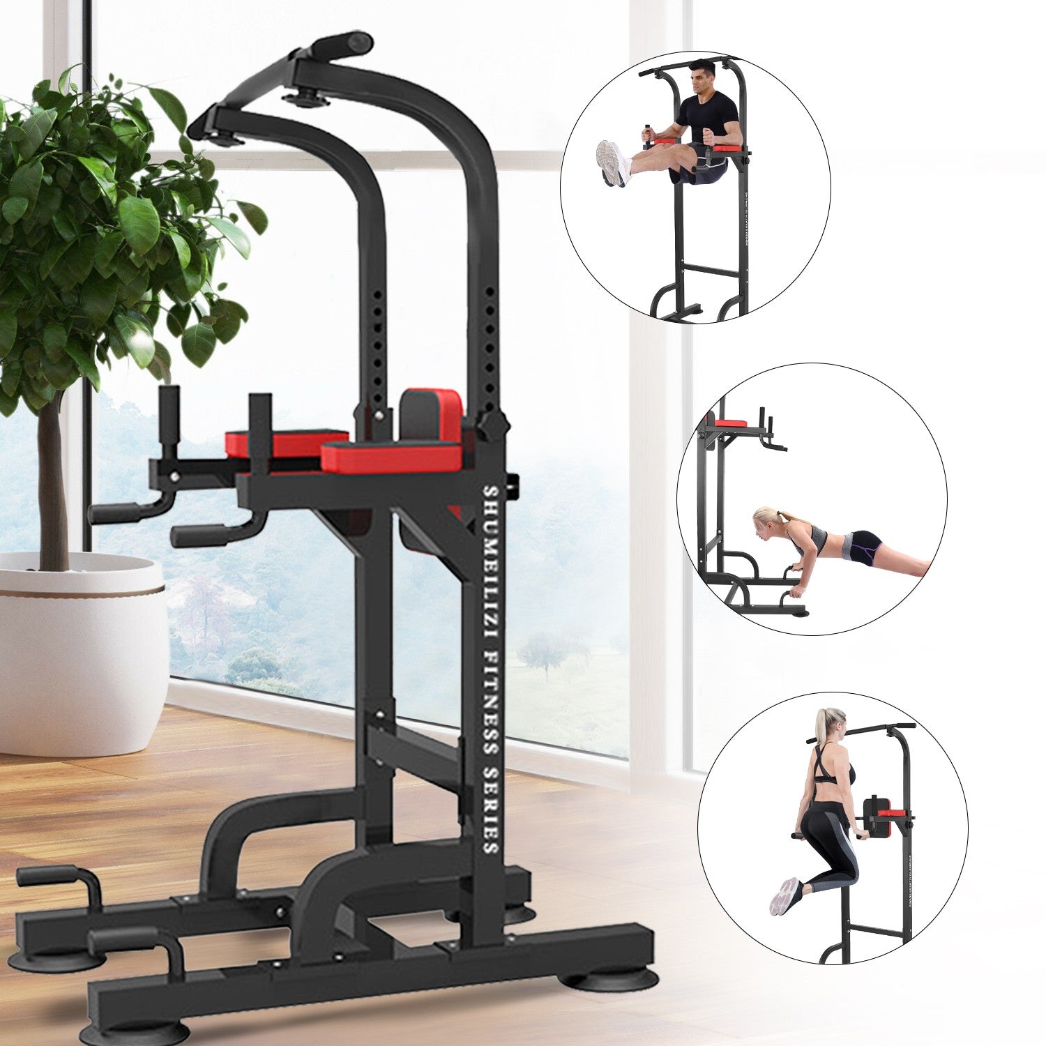 Dip Station Chin Up Bar Power Tower Pulls Push Home Gym Fitness Core