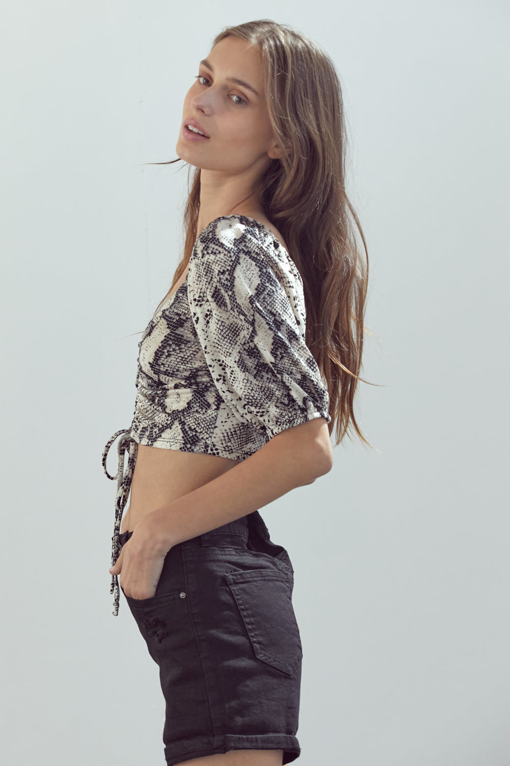 Ruched Front Snake print With Crop top