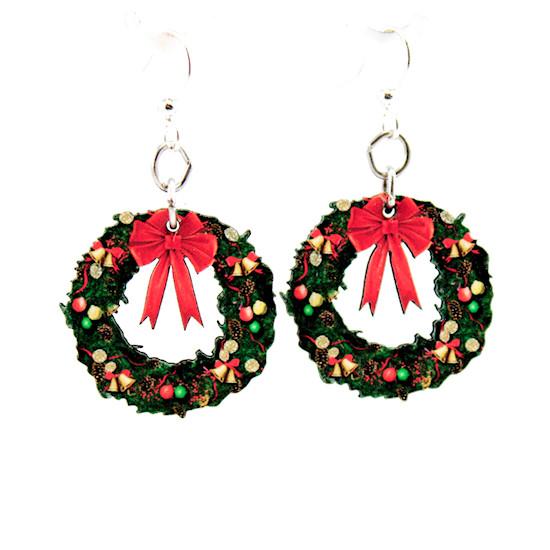Small Christmas Wreath Earrings #1550 | Red Sunflower