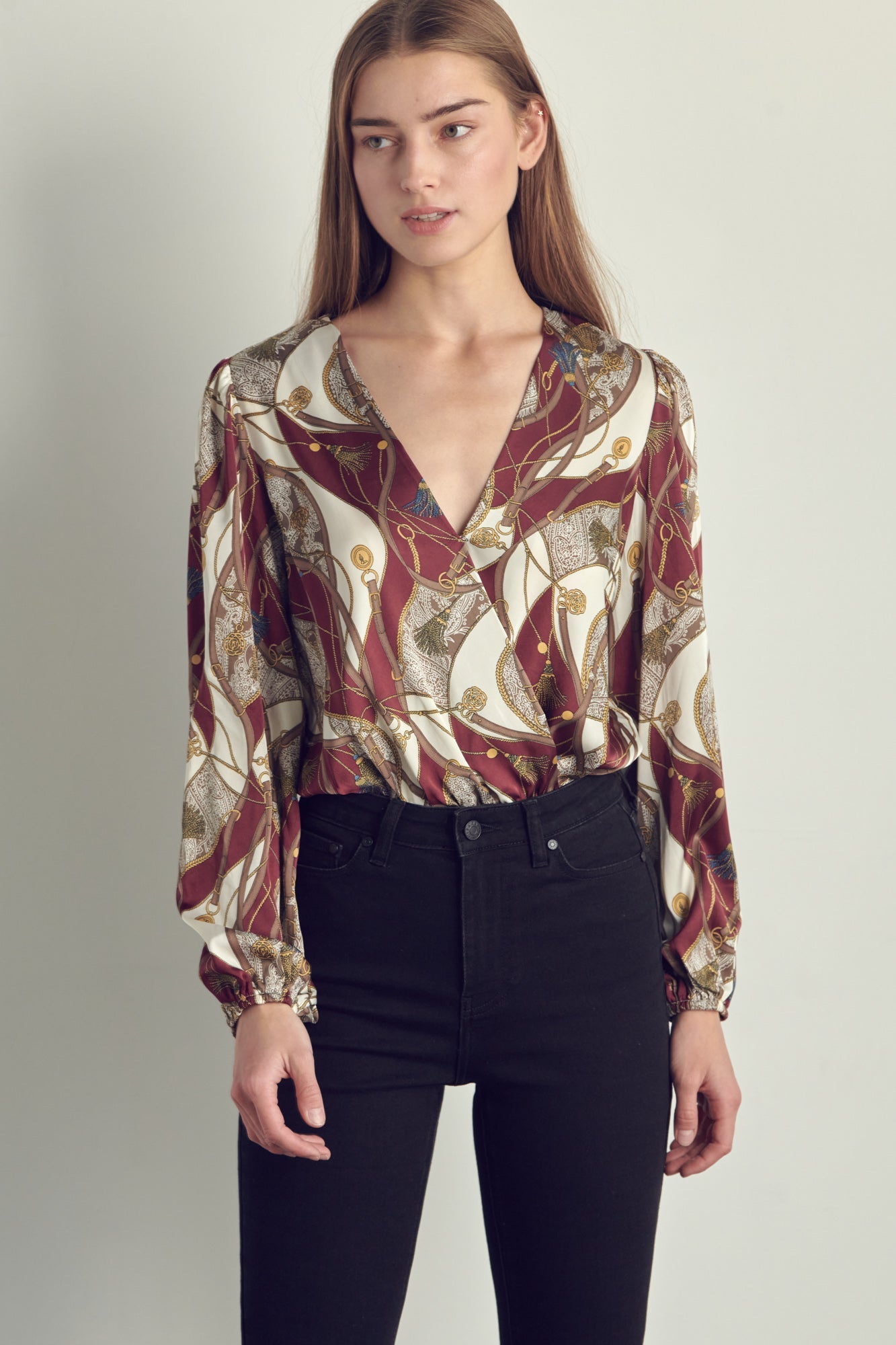 Long sleeve bodysuit with abstract print