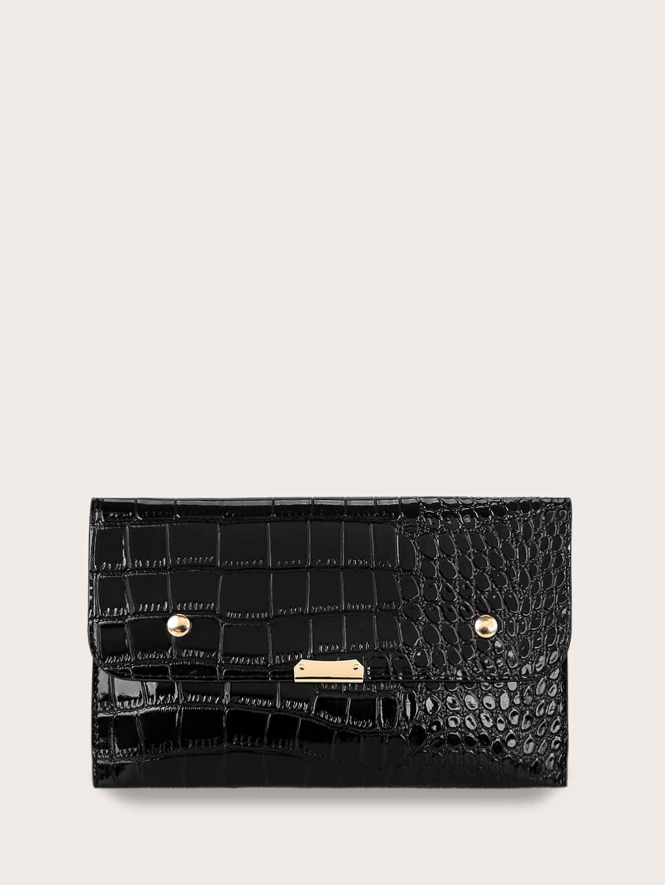 3pcs Croc Embossed Satchel Bag With Purse