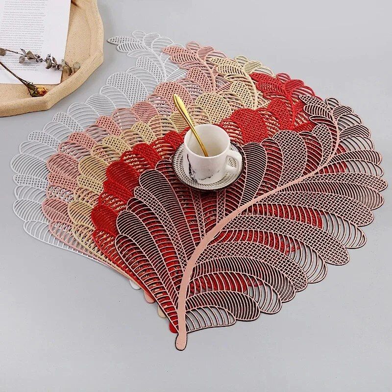 Elegant Nordic Leaf Design PVC Placemat - Water Resistant, Non-slip Kitchen Table Mat