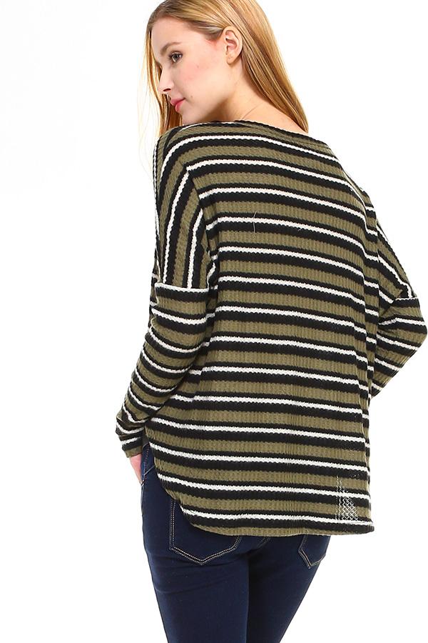 Stripe Button Down Dolman Sleeve Cardigan